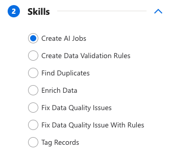 AI Job Builder Skills list with Create AI Jobs selected